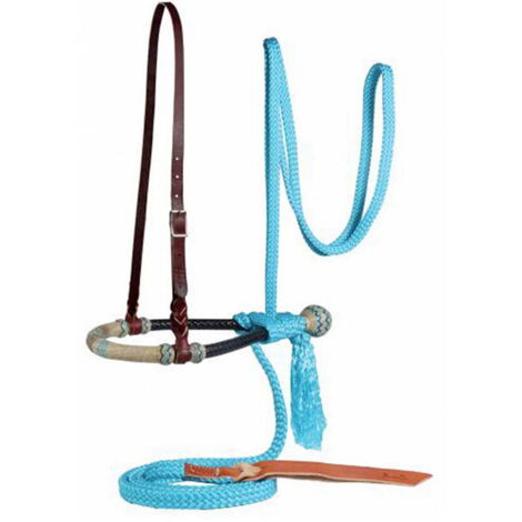 Chocolat - Ensemble bosal avec tête de lit et bosal en cuir  più  mécate en crin de cheval avec crochet en latigo (1/2)