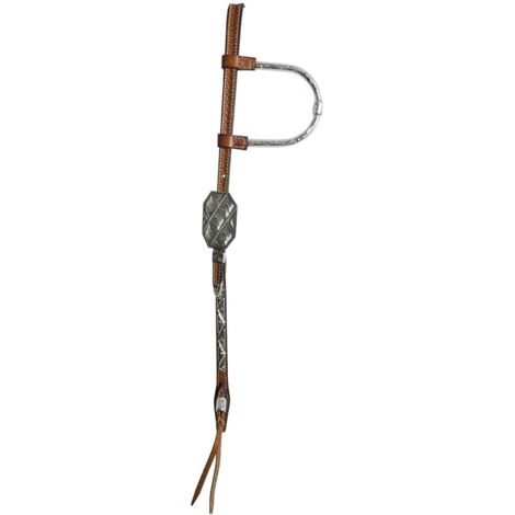 Taglia unica, Cognac: Coiffe western en cuir argentin avec passepoil argenté
