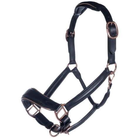Pony, Noir 9100: Licou d'équitation en cuir de style or rose avec coussinet nasal et frontal rembourrés (1/3)