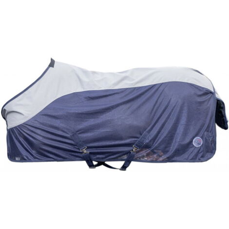 165 cm, Bleu marine et gris 6995: Couverture anti-mouches pour chevaux avec garrot imperméable modèle Rain
