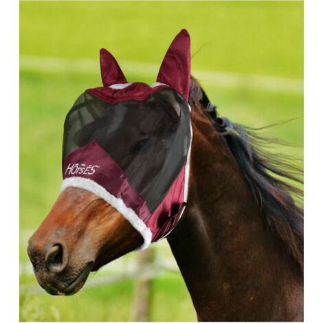 Cob, Bordeaux: Masque anti-mouches en maille avec couvre-oreilles et rembourrage en polaire Fly Shield Pro modèle