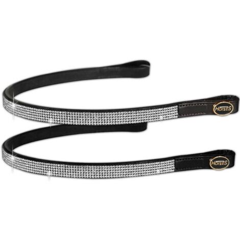 cob, Noir: Façade en cuir de bridon anglais avec rangées de strass brillants Strass blancs (1/5)