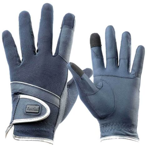 L, Blanc: Gants d'équitation en matériau technique avec dos en maille et profil argenté (1/2)