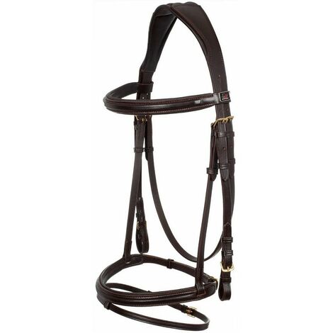 cob, Marron: Bandeau en cuir souple avec revêtement frontal lisse Modèle CLASSIC PADDED complet avec rênes (1/5)