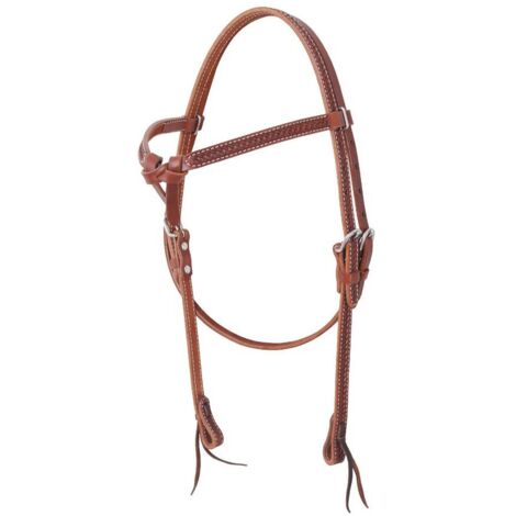 Taglia unica, Cognac: Bandeau western en cuir avec panneau frontal à nœuds en vannerie