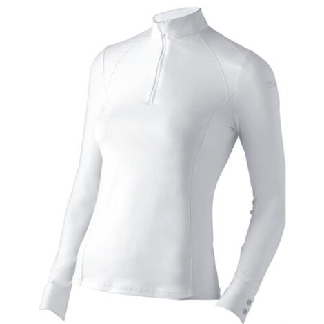 L, Blanc 01: Maillot de compétition à manches longues en tissu technique stretch piquet avec fermeture éclair (1/2)