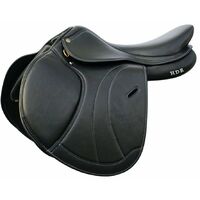 17,5 = 44 cm, marrone: Selle d'obstacle Henri de Rivel Modèle universel selle en cuir doublé avec bandeau interchangeable