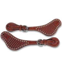 Cuir naturel Londres - Grand porte éperon western avec clous en cuir et vannerie modèle Pin
