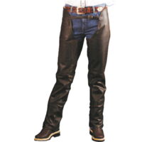 M, Marron: Pantalon western en cuir vieilli à effet pull-up avec fermeture à glissière latérale