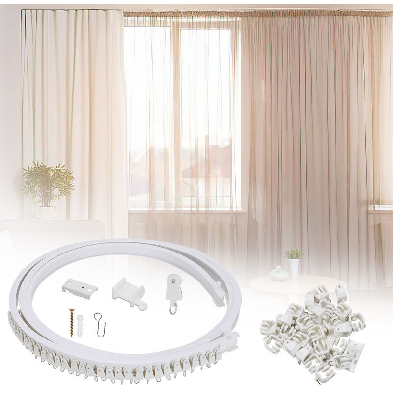 Kit de riel de cortina plegable, riel de cortina flexible 3M con 30 ganchos  para la ventana de la habitación de la casa Baño Oficina