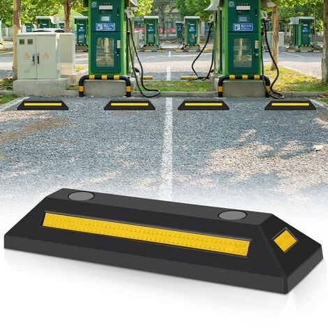 2x Tope de ruedas aparcamiento 550x150x100mm Con reflectores Negro-amarillo  Delimitar parking