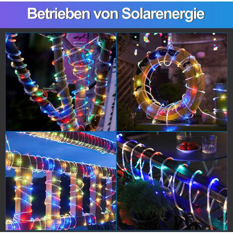 Hengda Cuerda de luz solar,Exterior para Jardín, Terraza, Bodas y  Navidad,12M 100 LED,Multicolor
