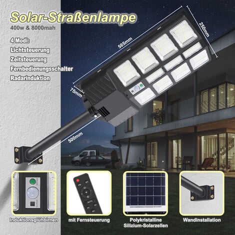 Hengda Farola Solar LED Proyector Solar Impermeable con Sensor de Movimiento y Mando a Distancia para Exterior Jardín Terraza 400W