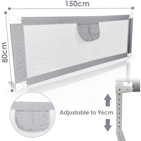 HOMCOM Barrera de Cama para Niños de 150 cm Ajustable en Altura Protección  Anticaídas Infantil 150x44x77,5-104,5 cm Gris