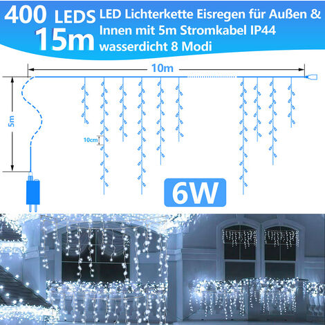 DeactiveHengda 15m 400 LED lluvia helada carámbano Navidad jardín luces cortina luces de hadas. blanco cálido