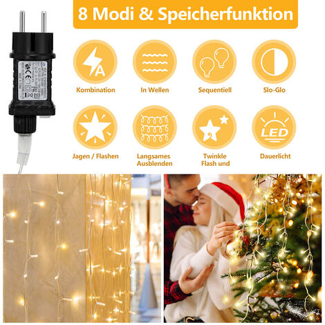 DeactiveHengda 15m 400 LED lluvia helada carámbano Navidad jardín luces cortina luces de hadas. blanco cálido