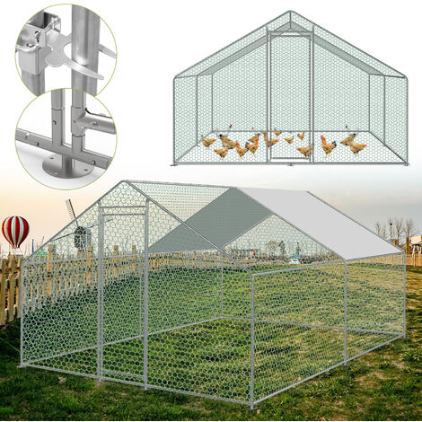 Gallinero de exterior de 9 m ² de acero galvanizado, malla metálica 3x3 M