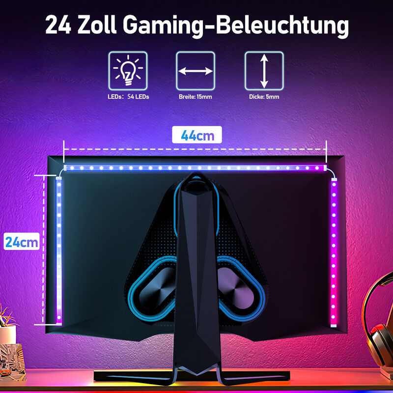 Hengda Striscia LED per scrivania da gioco, striscia LED RGBIC per monitor  PC da 24 pollici, retroilluminazione PC, illuminazione a LED USB con  controllo App