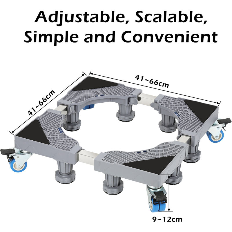 Base per lavatrice - Carrello per frigorifero Supporto rotante per  asciugatrice Lavatrice Congelatore Regolabile 8 piedi + 4 ruote 41-66 cm