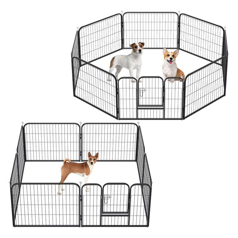 PawHut Recinto per Cani e per Cuccioli, Recinto Modulare per Cani da Interno  ed Esterno in Metallo e Acciaio 8 Pannelli 79x100cm Cuccioli Pz