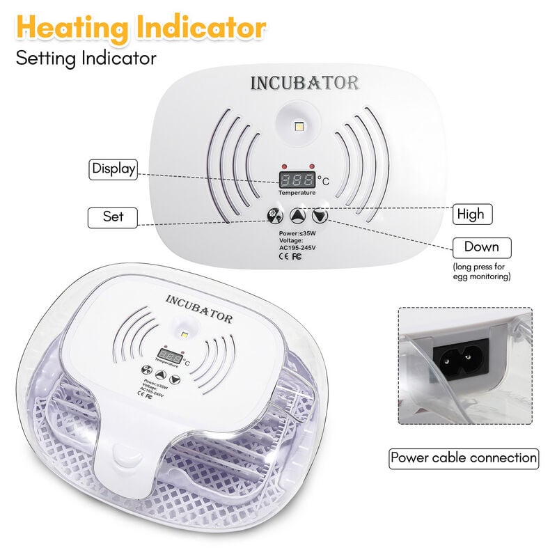 Hengda Incubatore Con Lampada Sperauova Inclusa per cova artificiale  incubazione uova 16 uova Bianco grigio