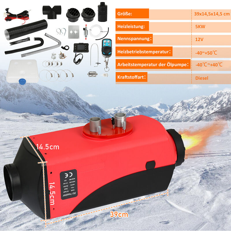 Hengda Riscaldatore ad Aria Diesel, 5KW 12V Riscaldamento da Parcheggio con  Interruttore LCD Termostato Serbatoio Silenziatore e Telecomando, Kit  Completo Diesel Air Heater per Camion Autobus Barca