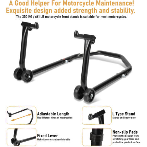 Cavalletto Per Moto Anteriore E Posteriore - 2 Pezzi, Regolabile, Con Ruote E Ganci, Portata Fino A 340kg - Foto 2