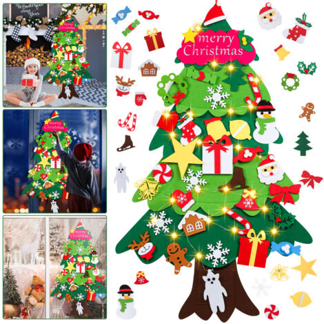 Albero Di Natale In Feltro Per Bambini | 32 Ornamenti Staccabili | Decorazione Parete 103x70cm