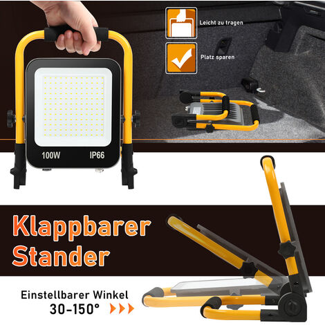 Set Di 2 Fari Da Cantiere LED 100W, 11000 Lumen - Treppiede Regolabile, IP65, Testa Orientabile 360°