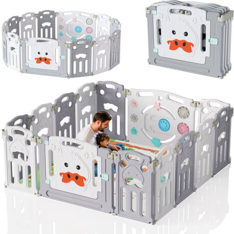 Box per bambini a 14 pannelli, 150x150x60 cm, Barriera di sicurezza  pieghevole per bambini, grigio e