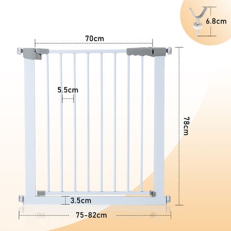 Cancelletto per Bambini in Metallo, Cancello per Scale e Porte con Apertura  75-107cm, Serratura Doppia, Bianco