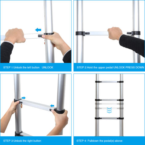 Scala Telescopica In Acciaio Acal100 - 4+4 Pioli, Altezza Lavoro 3.76m, Portata 100kg - Foto 11