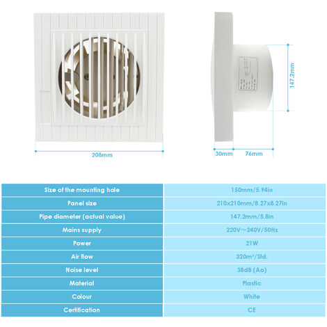 Hengda Ventilatore da bagno Ventilatore da parete con deflettore di  riflusso 150 mm Cappa aspirante WC