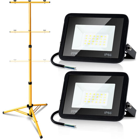 Set Di 2 Fari Da Cantiere LED 100W, 11000 Lumen - Treppiede Regolabile, IP65, Testa Orientabile 360°