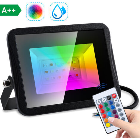 MEIHUA Proiettore RGB Esterno 60W 10 Colori 12 Modalità 6 Luminosità Faro Colorato con Telecomando 360 ° Funzione Memoria Timer IP66 Impermeabile Luce RGB per Festa Giardino Corridoio Halloween Natale