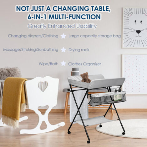 Fasciatoio Portatile Per Bambini | Altezza Regolabile Con Ruote | 3 Cestini Included | Grigio Chiaro - Foto 4