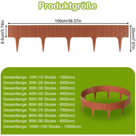 MonsterShop - Bordatura Per Aiuole Bordo Prato Da Giardino Palizzata Flessibile Fino A 70 In Gomma Resistente Agli Uv Marrone Confezione Da 10 X 12 M 64279616