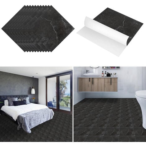 Hengda Piastrelle adesive per pavimenti in PVC -1 Scatola di 11 piastrelle  viniliche autoadesive - marmo nero 