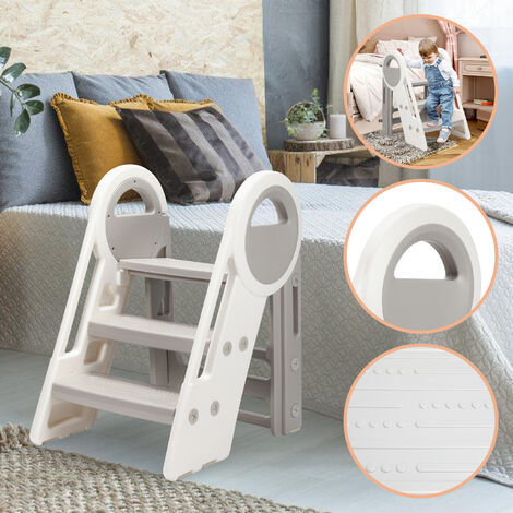 2 Pack Toddler Step Stool, Wooden Height-Adjustable 2-Step Stool For Kids Potty Training Stool With Handles
