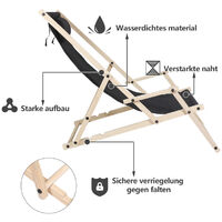 Hengda Deck Chair Folding Reclinable Wooden Hardwood Lounger Chairs 120KG Seat Garden Black - Black