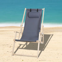 Hengda Deck Chair Folding Reclinable Wooden Hardwood Lounger Chairs 120KG Seat Garden Grey