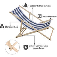 Hengda Deck Chair Folding Sun 120KG Wooden Chairs Traditional Garden Hardwood Seaside blue