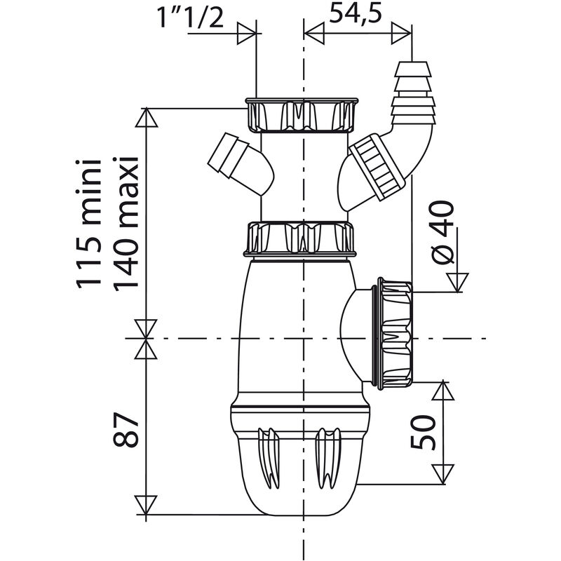 Siphon d'évier avec prise machine à laver Ø40mm - Siphons & Access