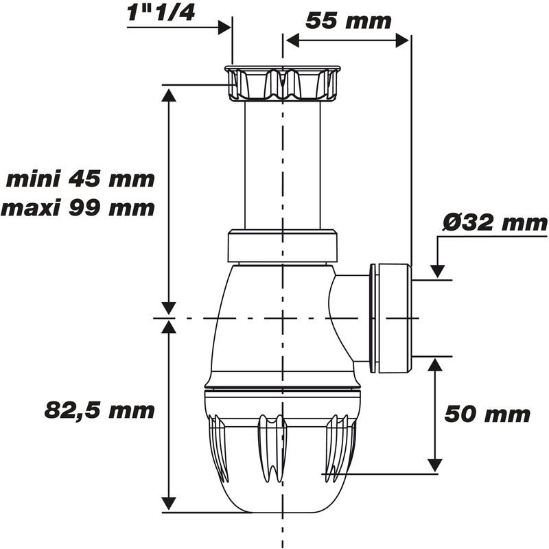 Siphon de lavabo plastique joints intégrés (à coller) 33x42 - Manubricole