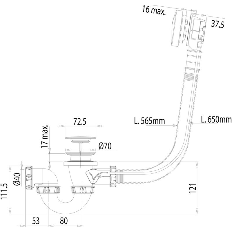 Clapet de vidage baignoire pour modèle SIMPLEX, MULTIPLEX, de chez