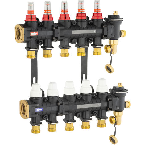 Nt Noyon & Thiebault – Collecteur 5 boucles pour plancher chauffant rafraichissant – Matériaux composites – Débimètres et vannes thermostatisables M30x1.5
