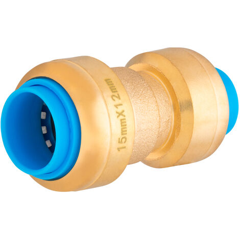 Noyon & Thiebault – Raccord laiton réduit automatique Tout Push Ø15 - Ø12 pour tubes cuivre et multicouche – Installation sans outil – Compatible eau potable et chauffage
