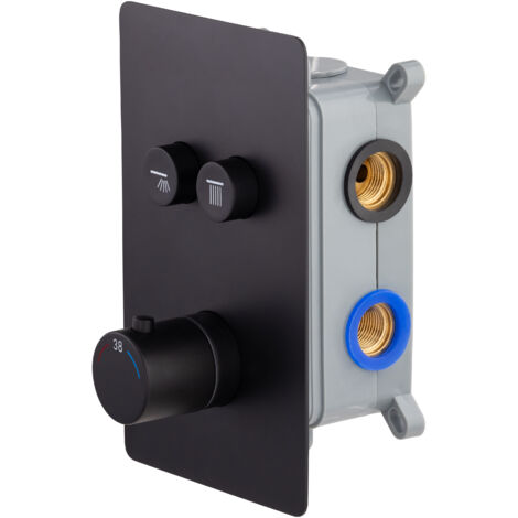 Eurosanit – Mitigeur thermostatique de douche noir mat – Finition métal – Alimentation femelle 15x21 – Kit de fixation inclus