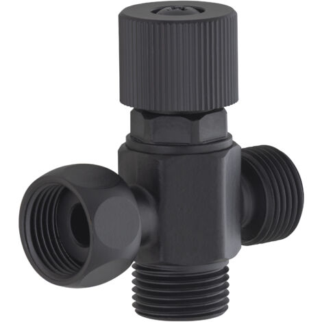 Noyon & Thiebault – Robinet d'arrêt 3 voies M3/8 – F3/8 en laiton massif noir – Raccordement facile pour installations sanitaires – Commande manuelle ergonomique
