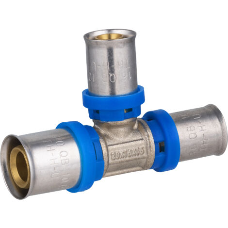 Noyon & Thiebault – Té réduit à sertir pour tube multicouche – Diamètre 20mm à 2 x 16mm – Laiton avec inserts EPDM – Pression 10 bar, température 0 à 95°C